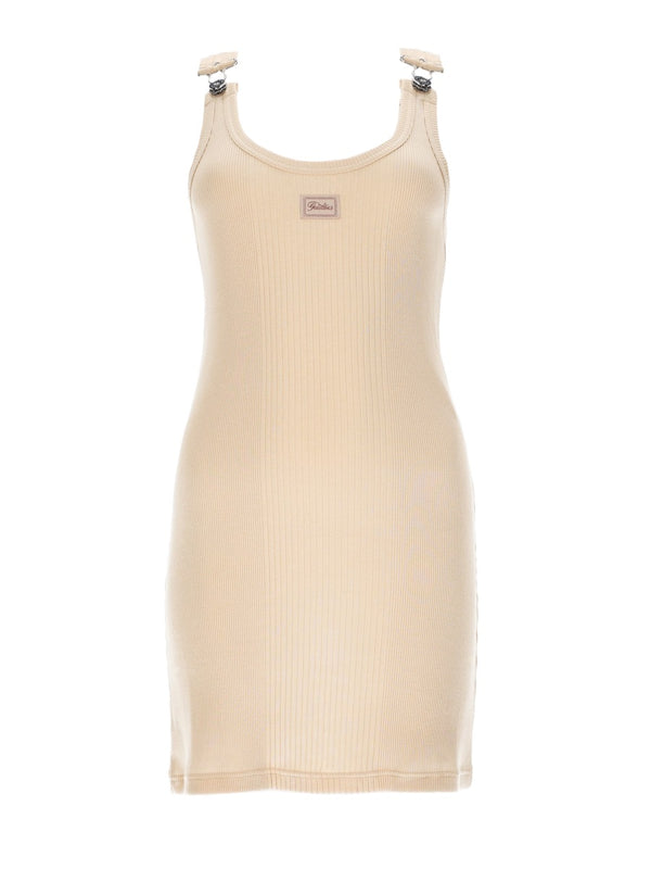 Mini Dress With Logo Patch Nude Cotton