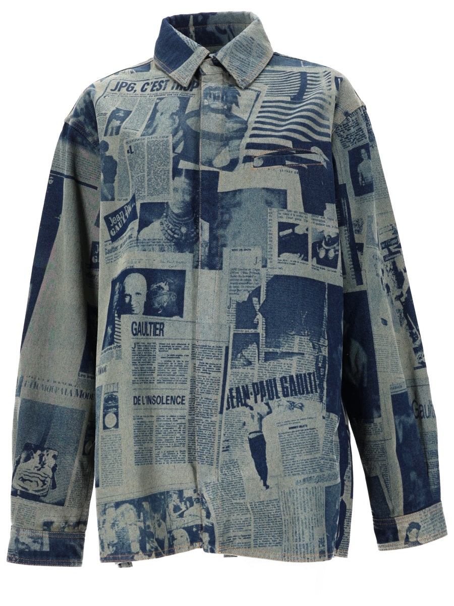 Shirt With Newspaper Print Denim Cotton