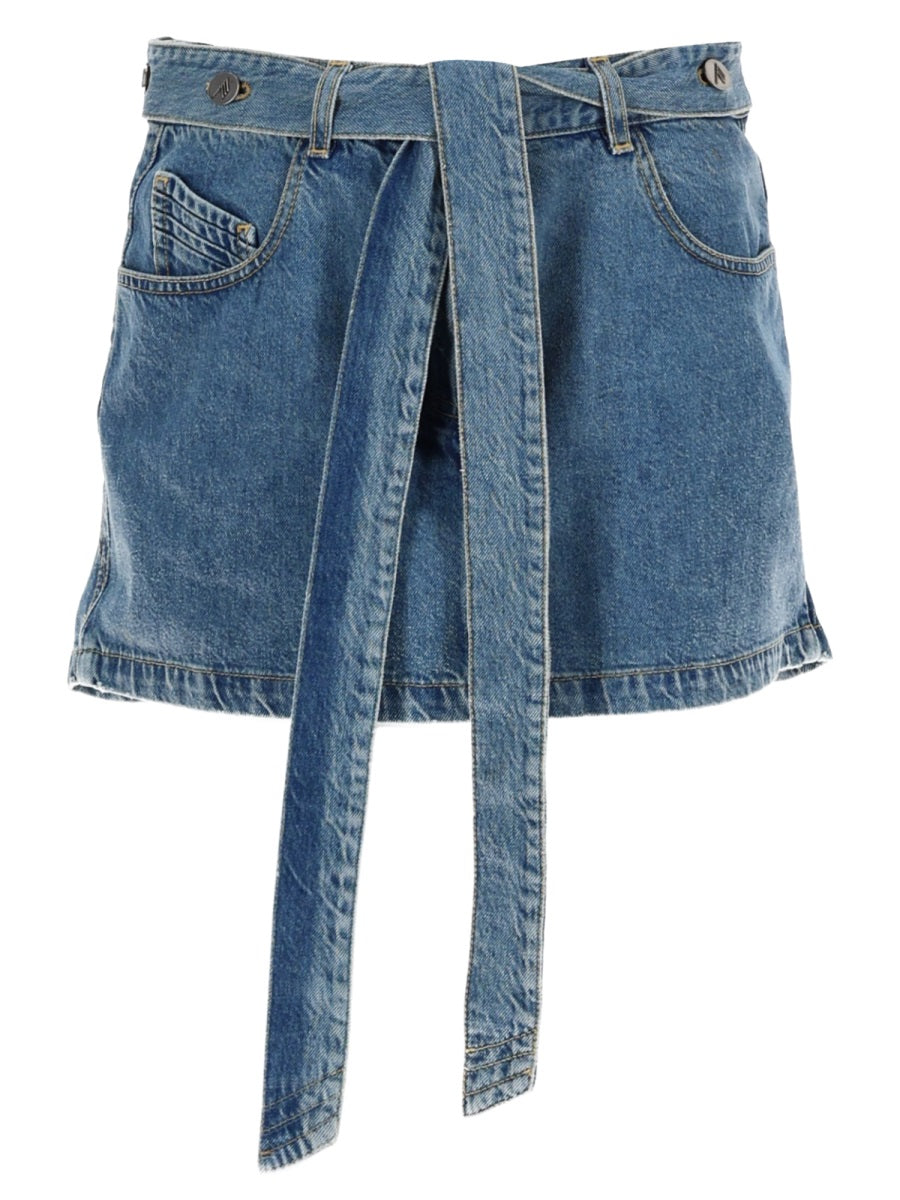 Denim Skirt With Belt Blue Cotton