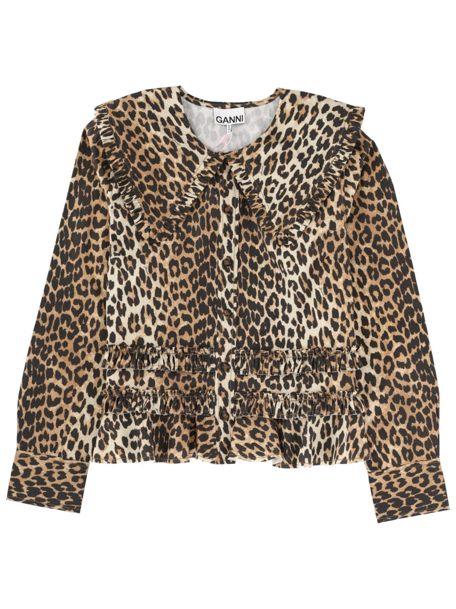 Shirt With Wide Collar Animalier Organic Cotton Elastane