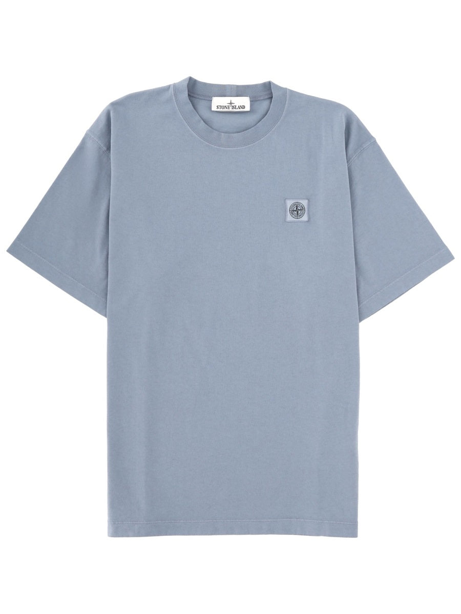 T-Shirt With Logo Patch Blue Cotton T-shirts