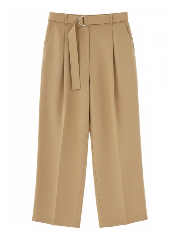 Belted Trousers Beige Lyocell Linen