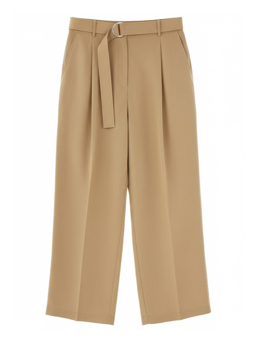 Belted Trousers Beige Lyocell Linen