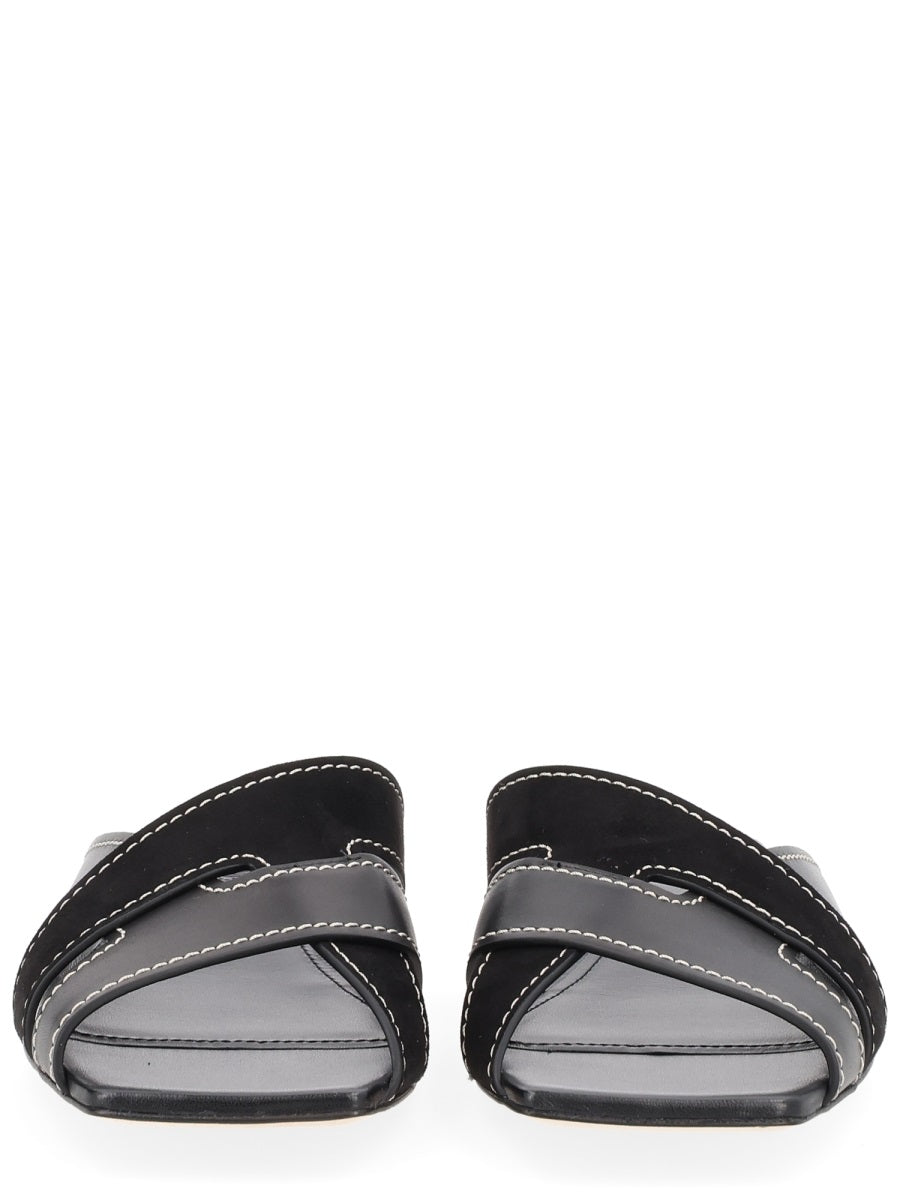 Cross-Strap Sandal Black Calfskin Goat Leather