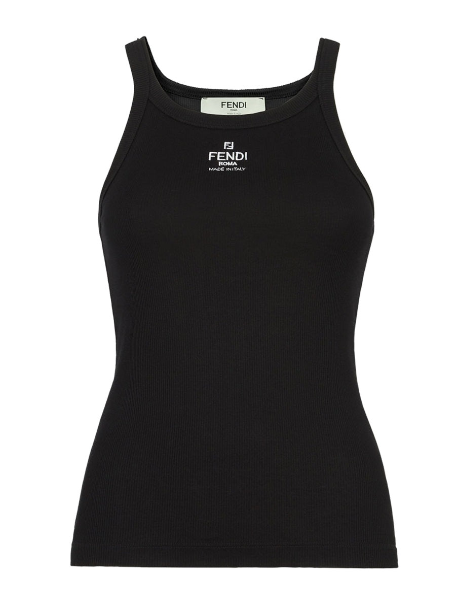 Top With Embroidered Logo Black Cotton Tops
