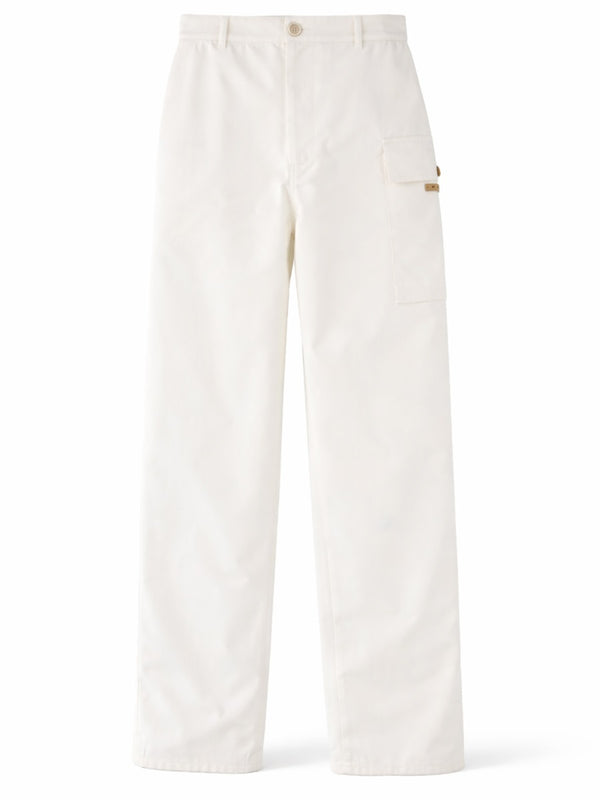 Cargo Pocket Pants White Cotton Trousers
