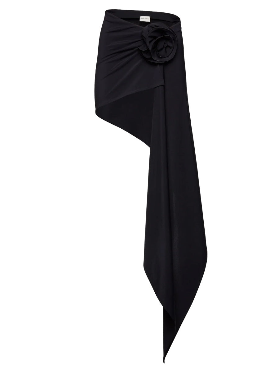 Asymmetric Swim Skirt Black Fabric Blend