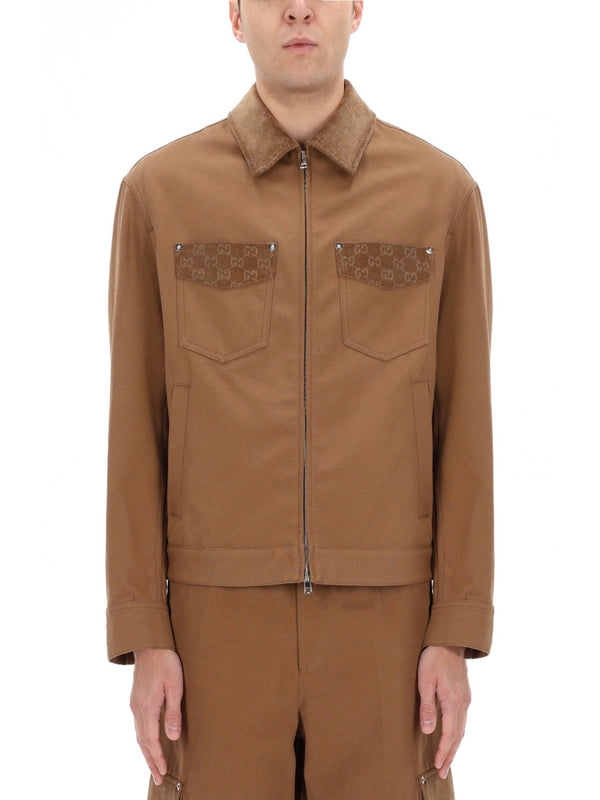 Zip-Up Jacket Beige Cotton