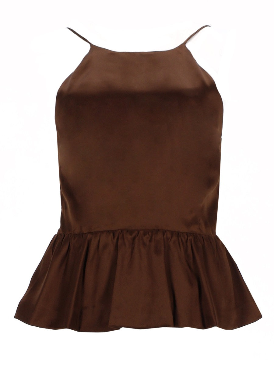 Brown Silk Blend Top Tops