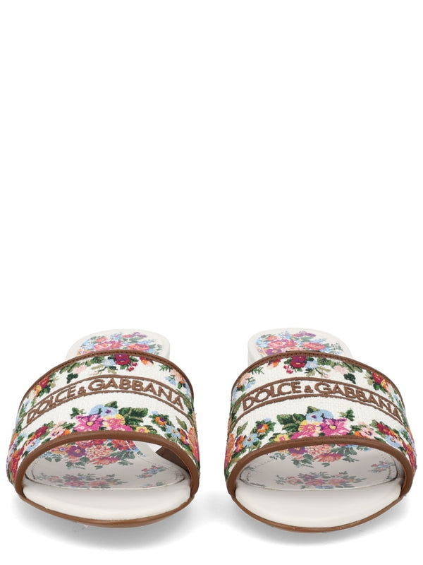 Embroidered White Sandals Polyamide