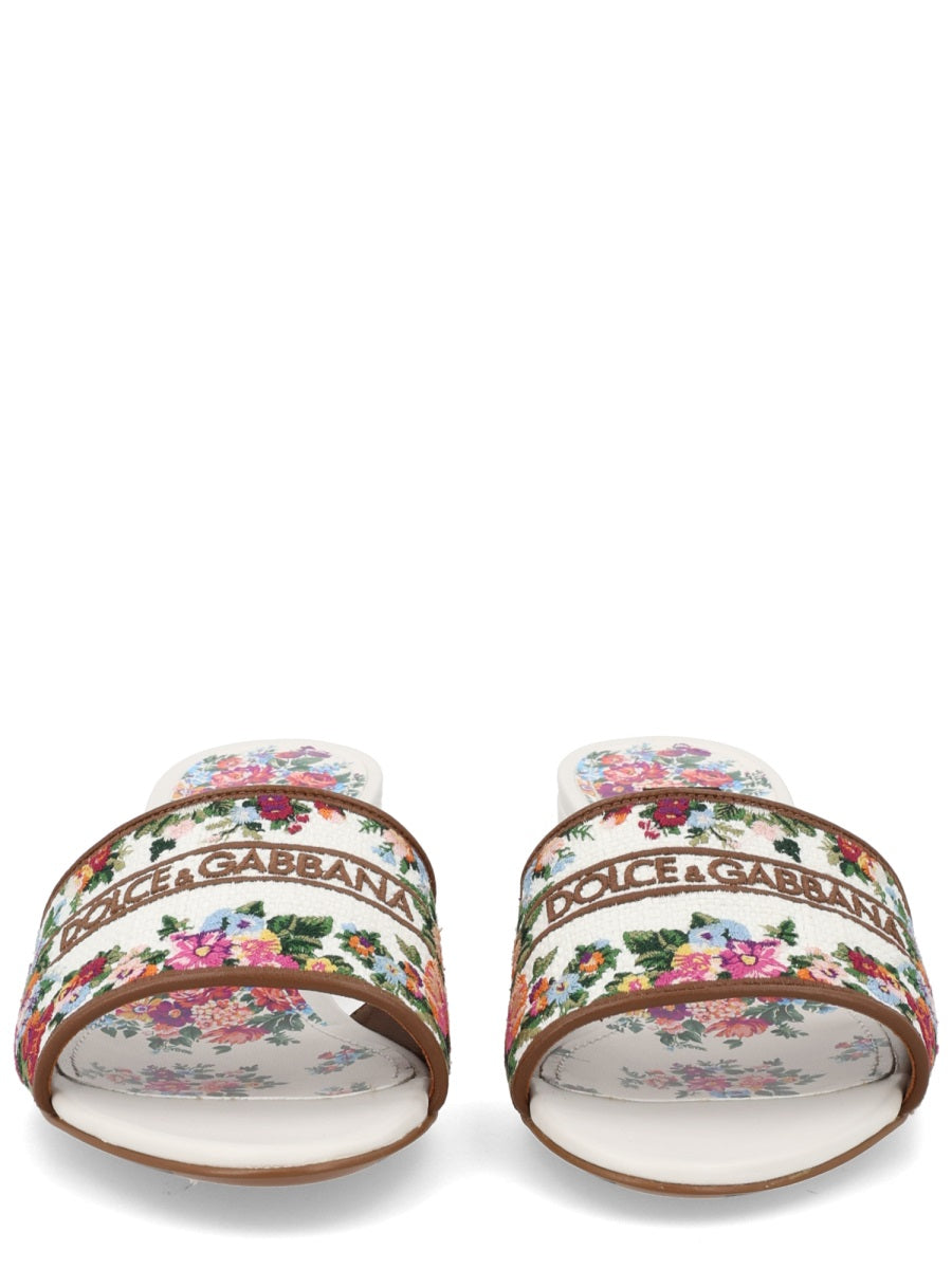 Embroidered White Sandals Polyamide