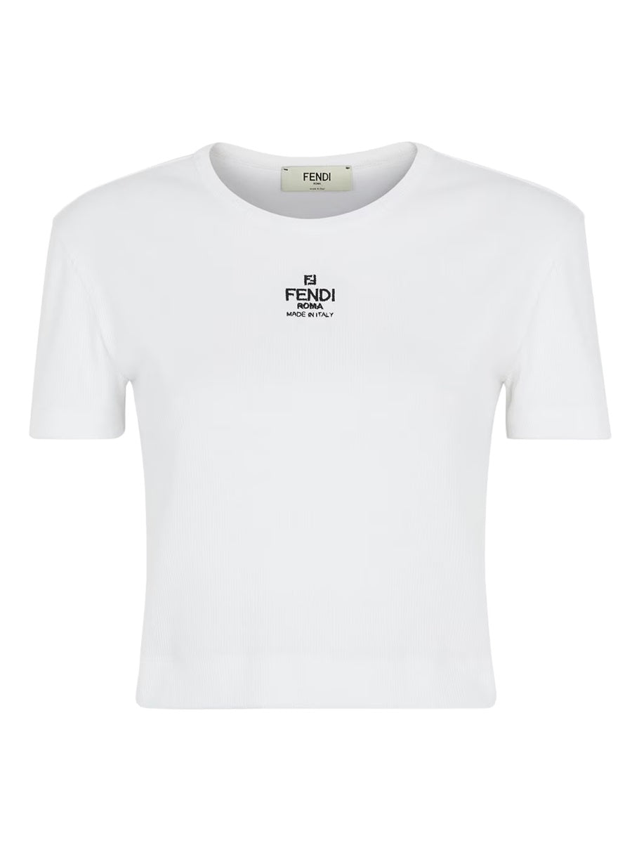 Logo Print Cotton Blend Top White Tops