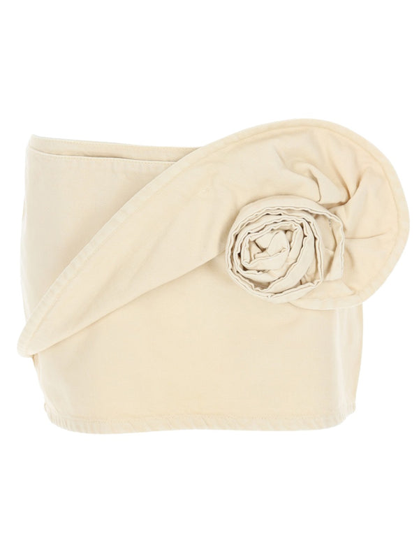 Denim Miniskirt Beige Cotton Skirt