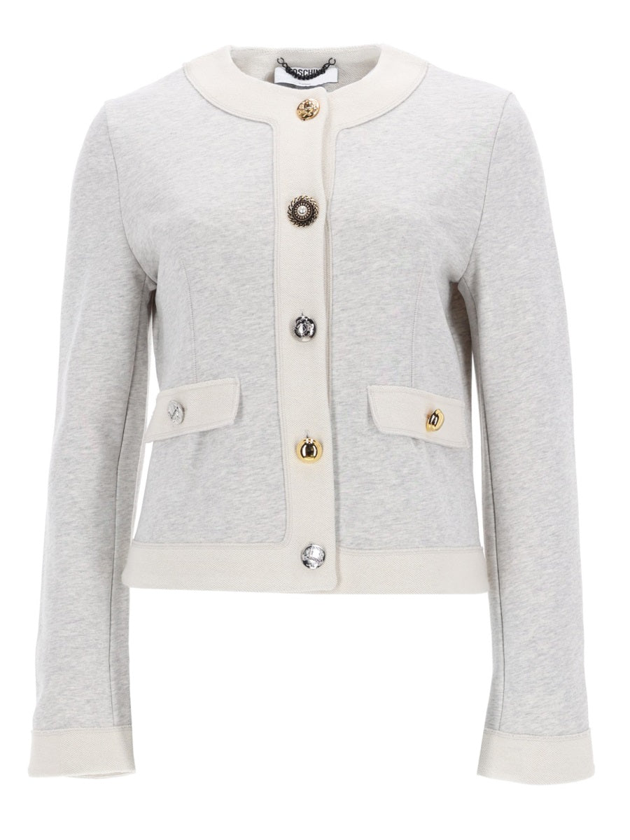 Cardigan With Buttons Grey Cotton Jumpers