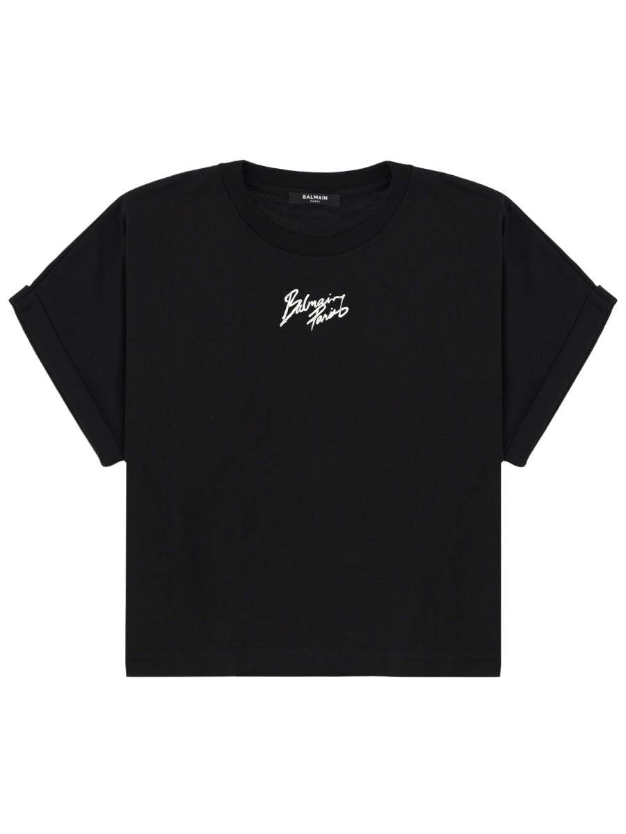 Cropped T-Shirt With Logo Black Cotton T-shirts