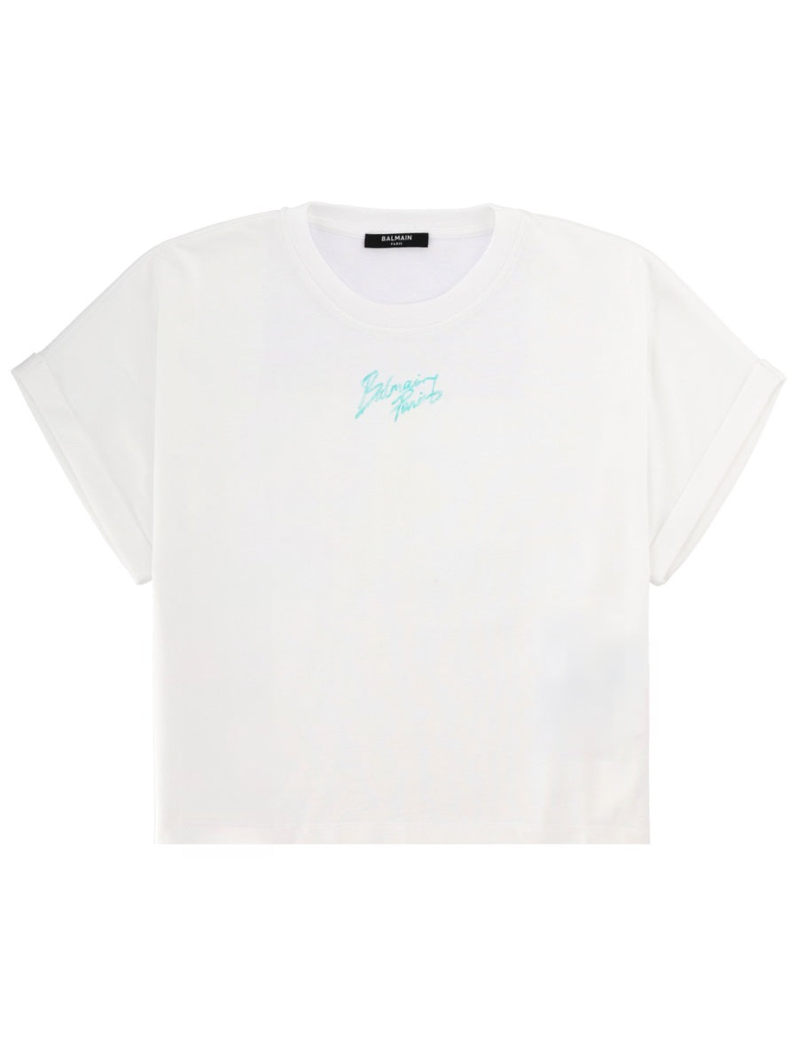 Cropped T-Shirt With Logo White Cotton T-shirts