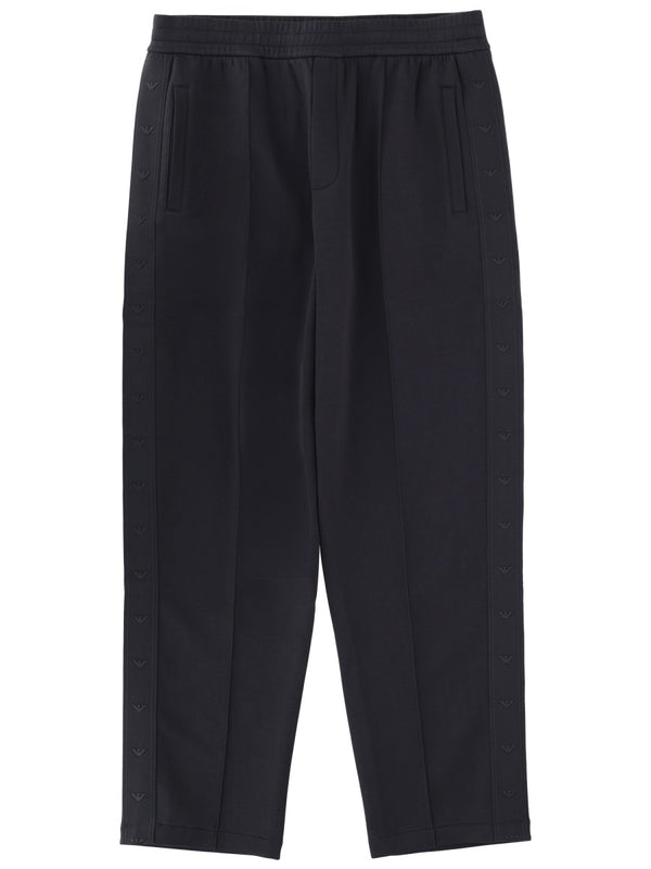 Trousers With Logo, Blue Cotton Polyester Elastane