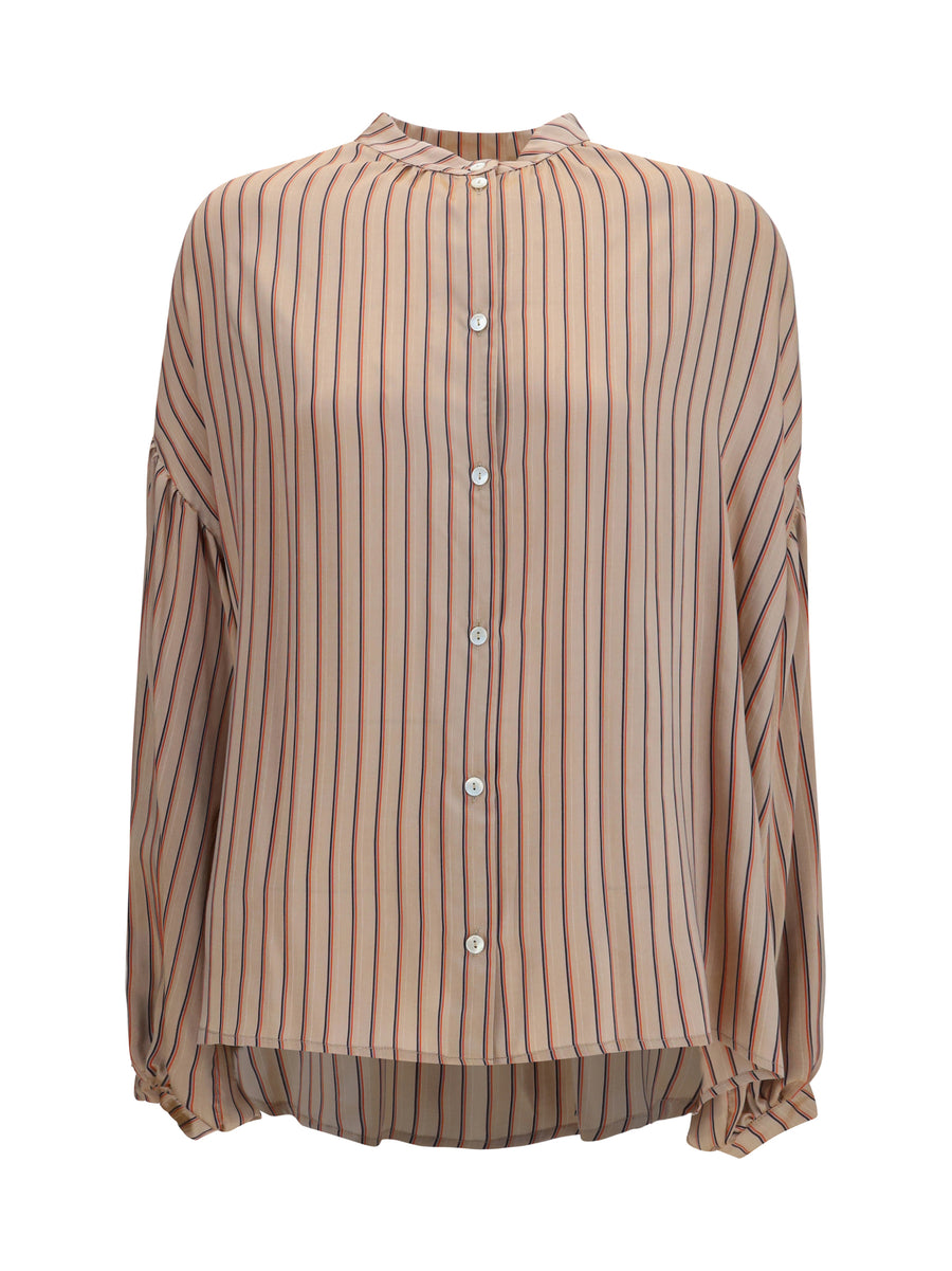 Silk Blend Striped Shirt Nude Viscose