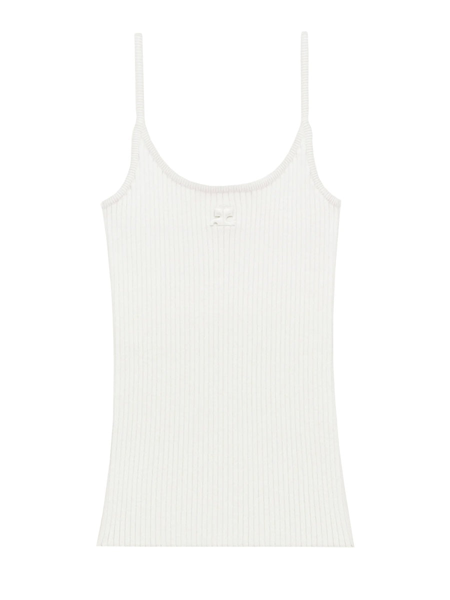 Knit Tank Top White Viscose Polyester