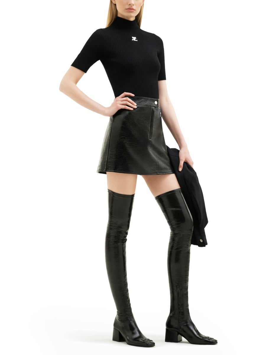 Rib Knit Jumper Black Viscose Polyester Jumpers