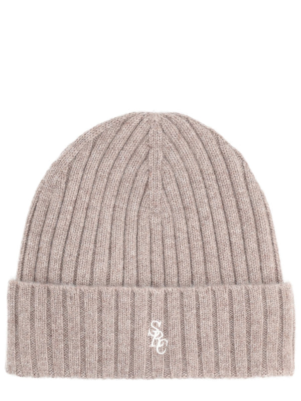 Cap With Logo Brown Cashmere Wool Hat