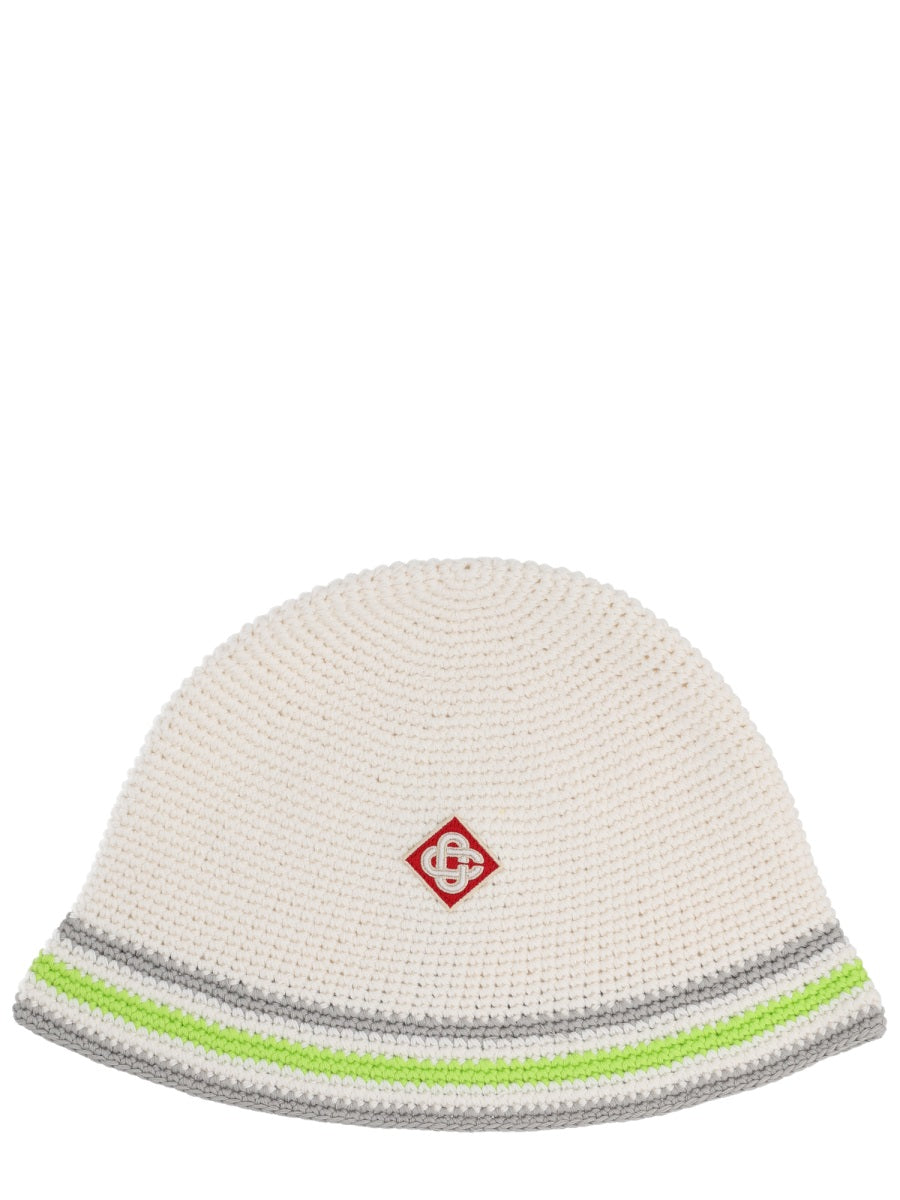Knit Hat With Logo Ivory Cotton