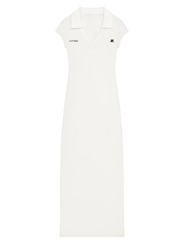 Long Sports Polo Shirt Dress White Polyester