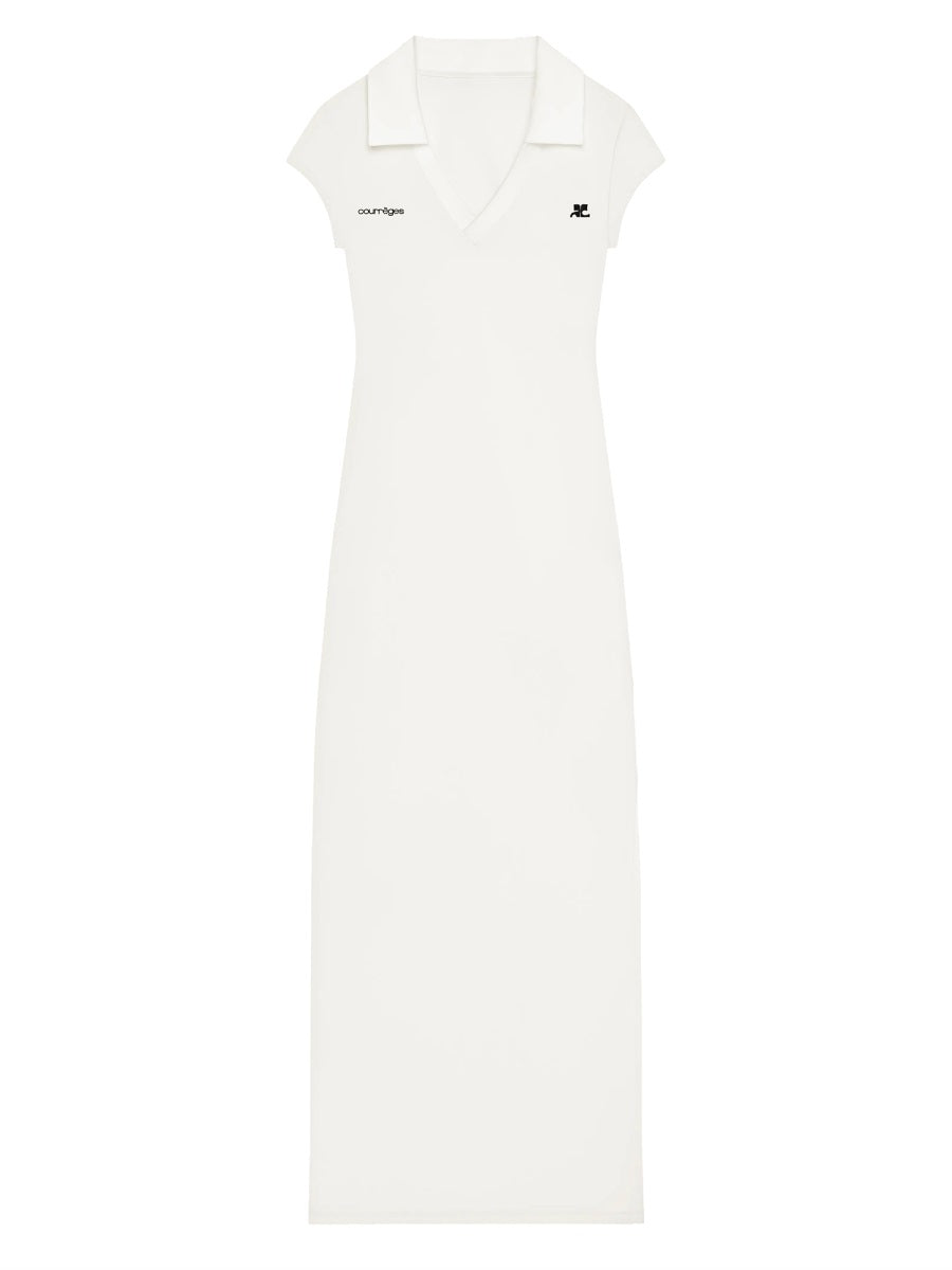 Long Sports Polo Shirt Dress White Polyester