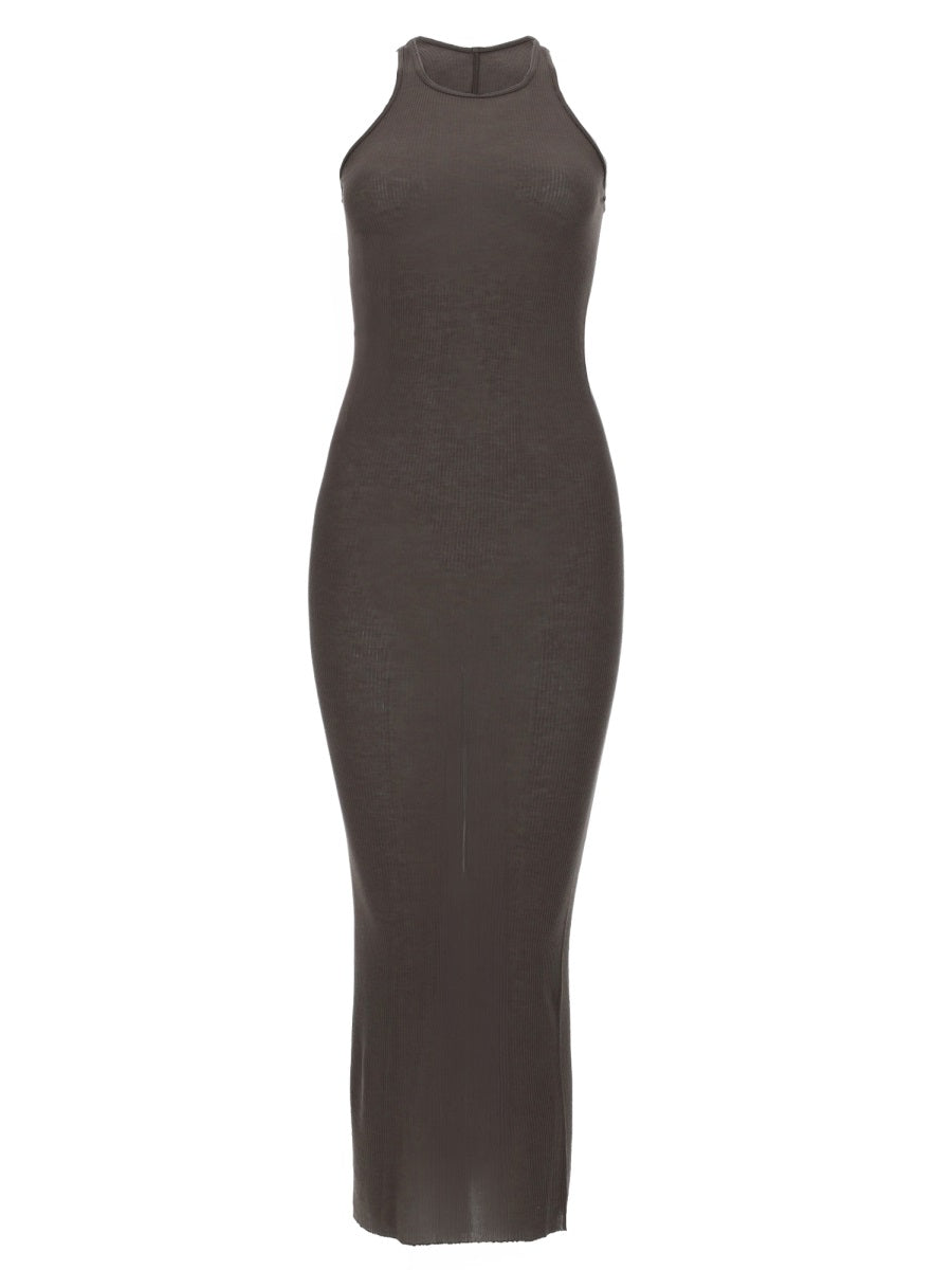 Silk Blend Midi Dress Brown Viscose