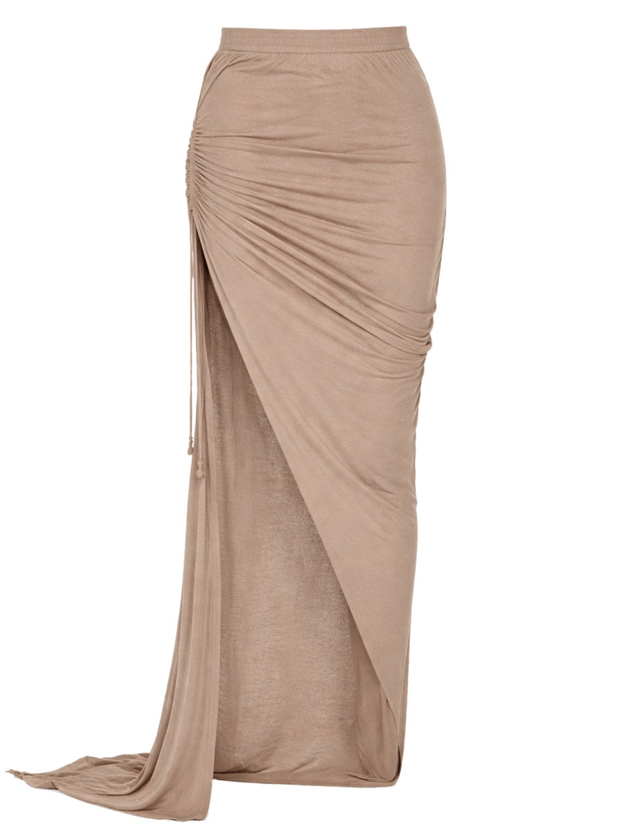 Long Skirt With Slit Beige Cotton