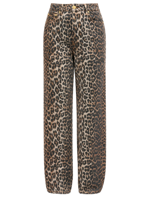 Leopard Print Wide Leg Jeans Animal Cotton