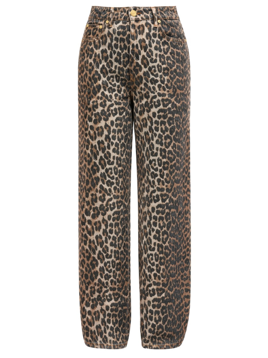 Leopard Print Wide Leg Jeans Animal Cotton