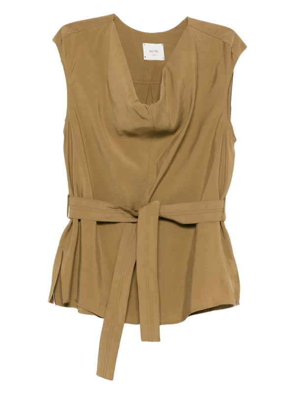 Blouse With Belt Green Modal Polyester
