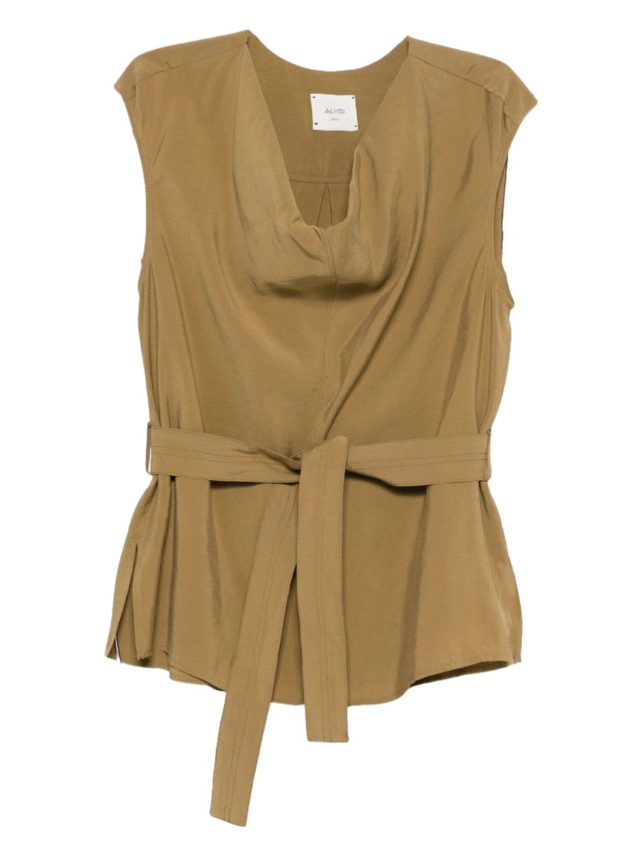 Blouse With Belt Green Modal Polyester