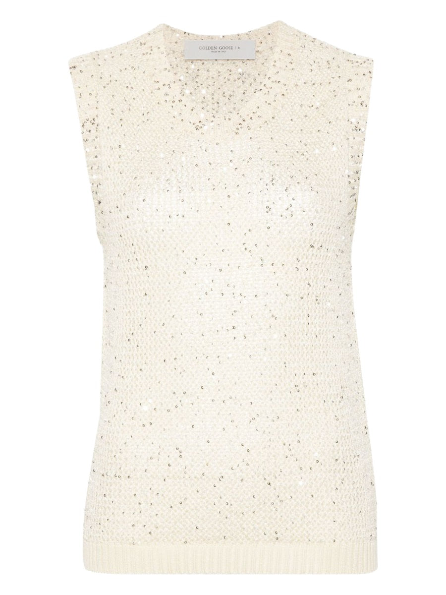 Top With Sequins Ivory Polyamide Tops