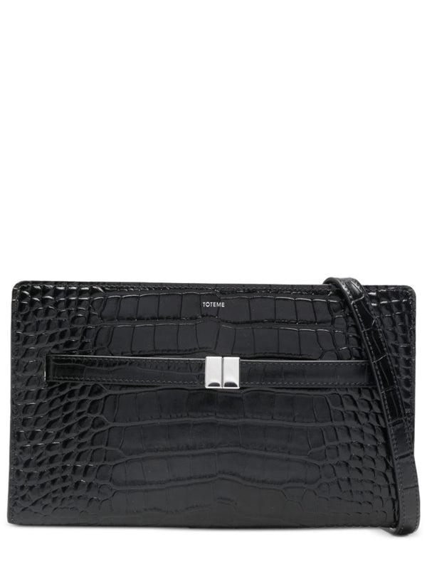 Shoulder Bag Embossed Leather Black