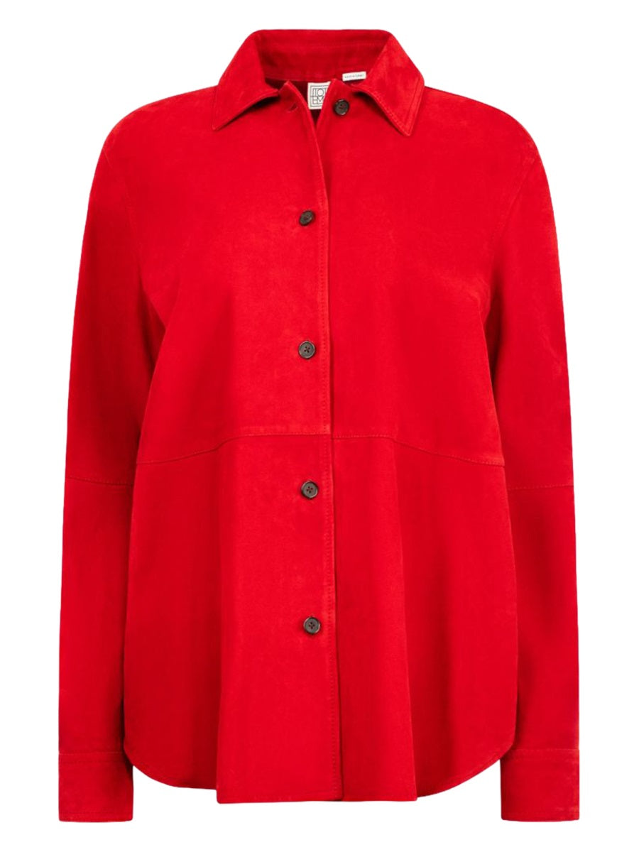 Suede Overshirt Red Lamb Leather Jacket