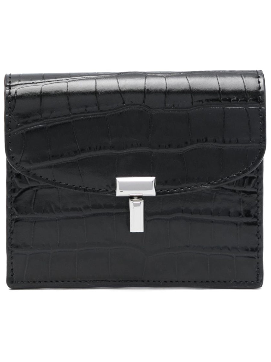 Leather Card Holder With T-Lock Black Cow Wallets & Purses