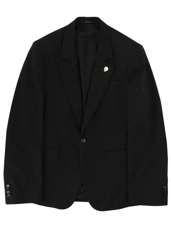 Single-Breasted Gg Weave Wool Jacket Black Polyester