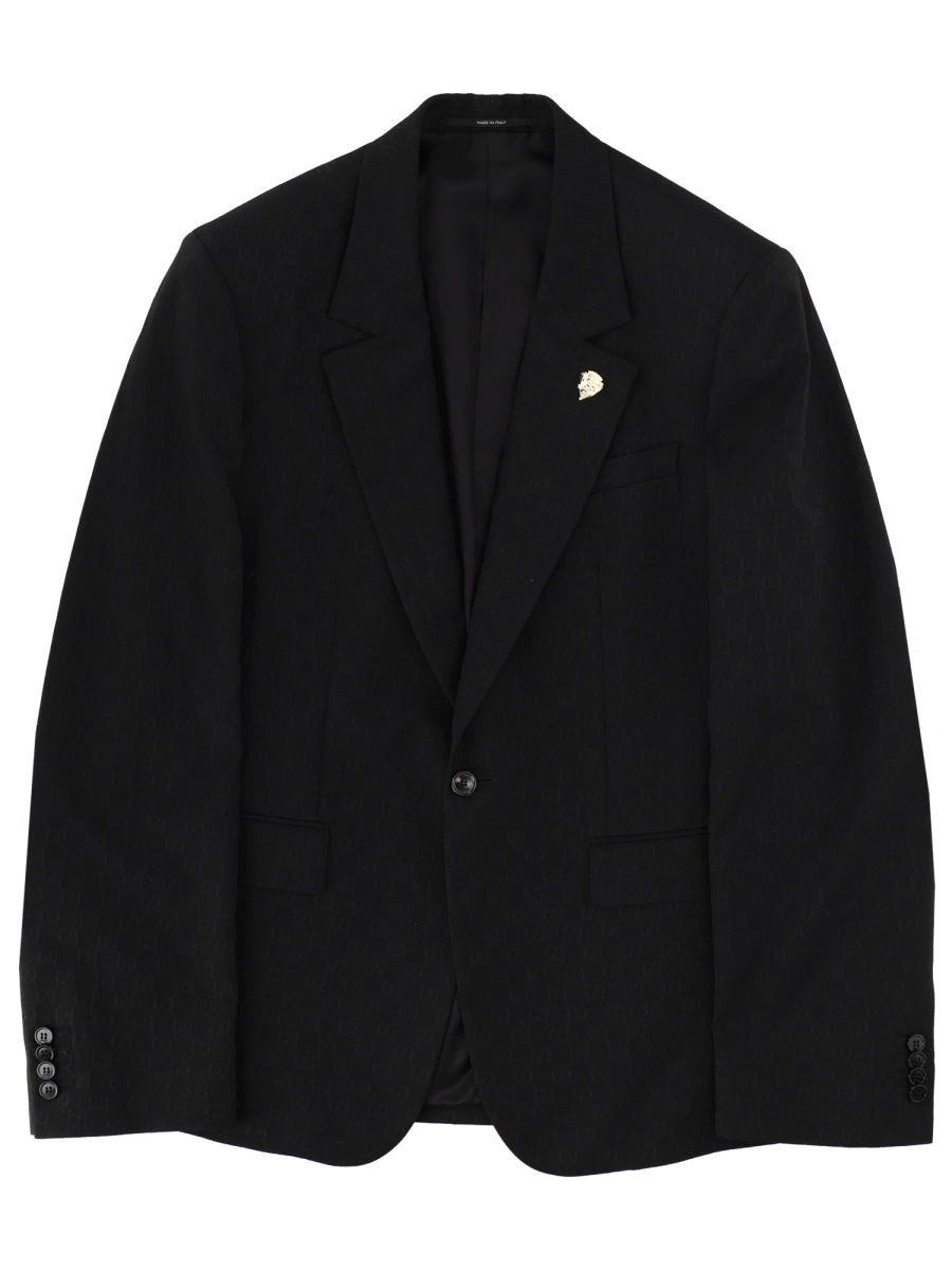 Single-Breasted Gg Weave Wool Jacket Black Polyester