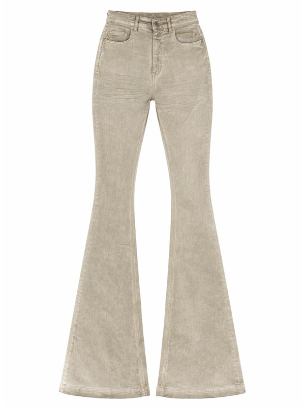 Boot Cut Jeans Beige Cotton Trousers