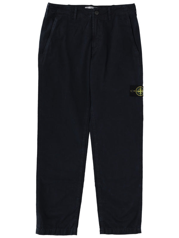 Pants With Logo Patch Blue Cotton Trousers