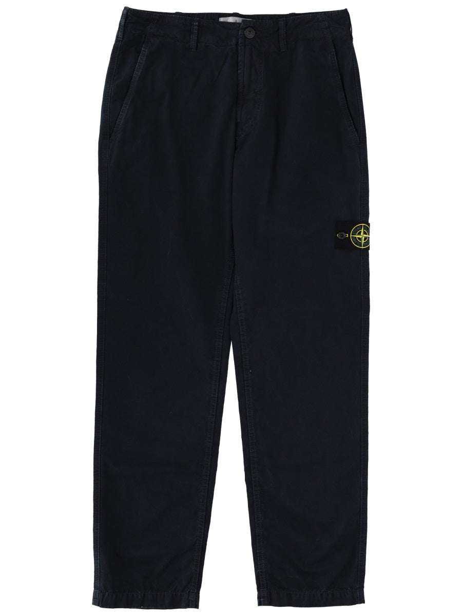 Pants With Logo Patch Blue Cotton Trousers