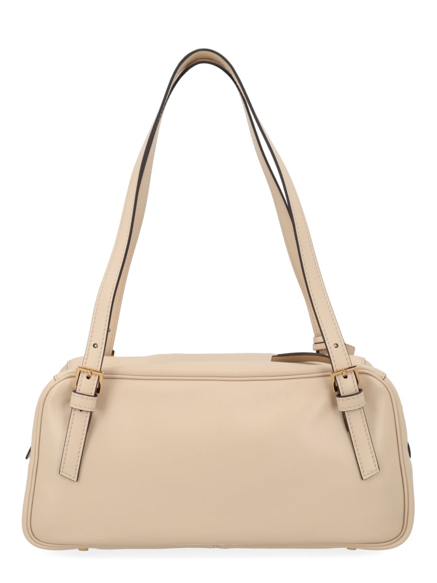 Shoulder Bag Versace Tag Ivory Lamb Leather