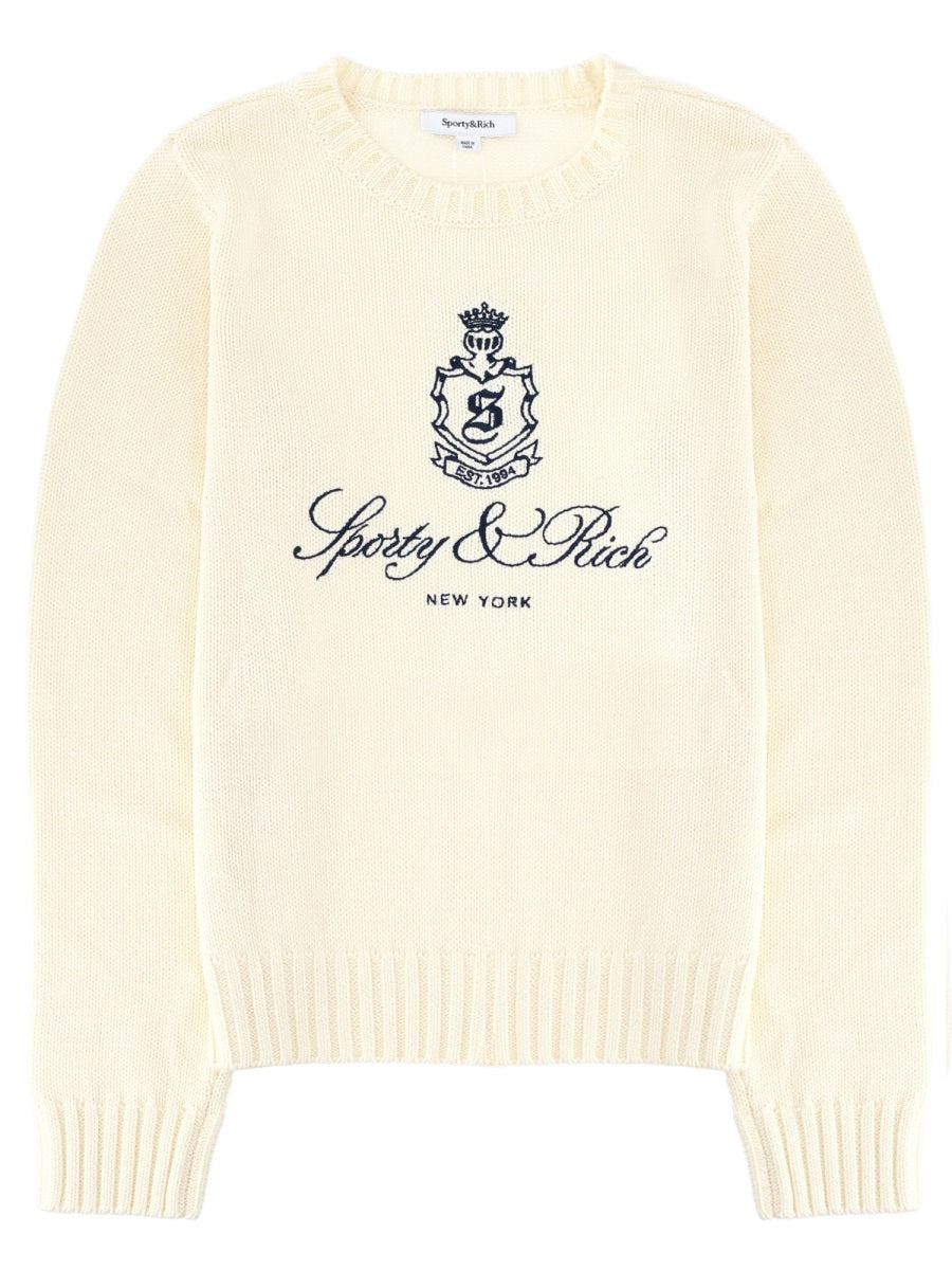 Jersey With Logo, Ivory Cotton Jumpers