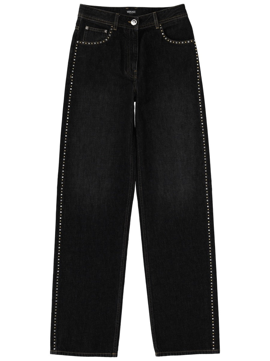 Jeans With Studs And Crystals Black Cotton