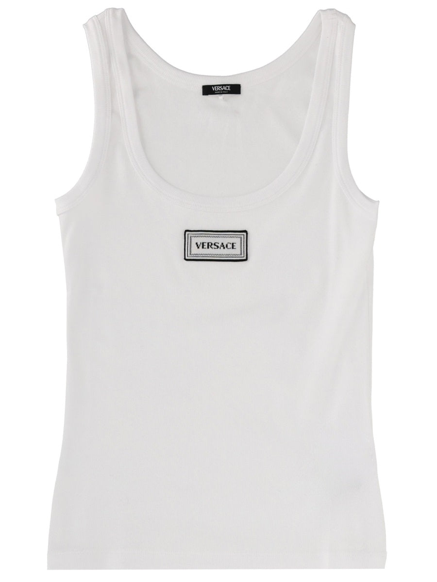 Tank Top With Logo White Cotton Elastane