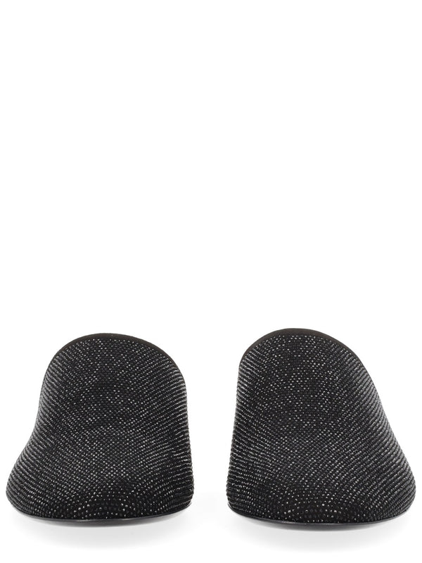 Leather Slipper With Rhinestones Black