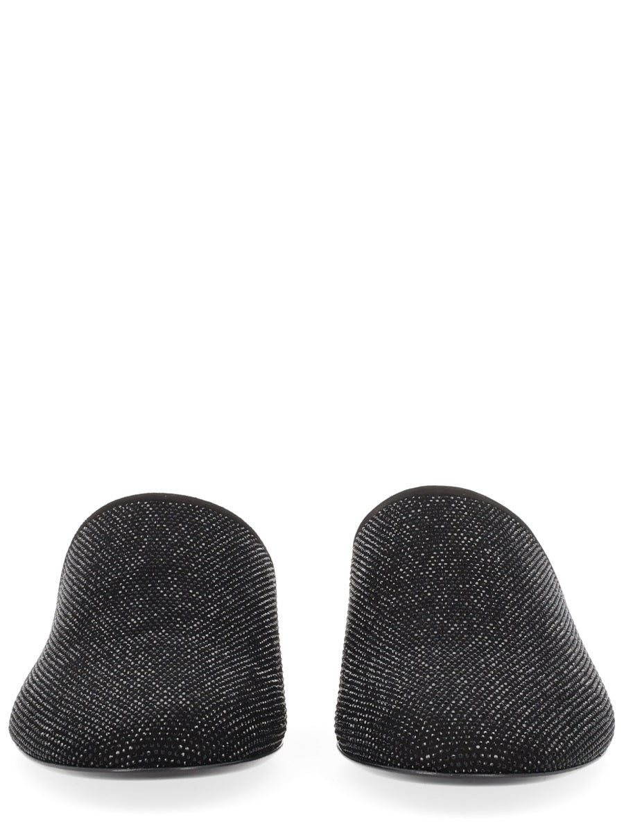 Leather Slipper With Rhinestones Black