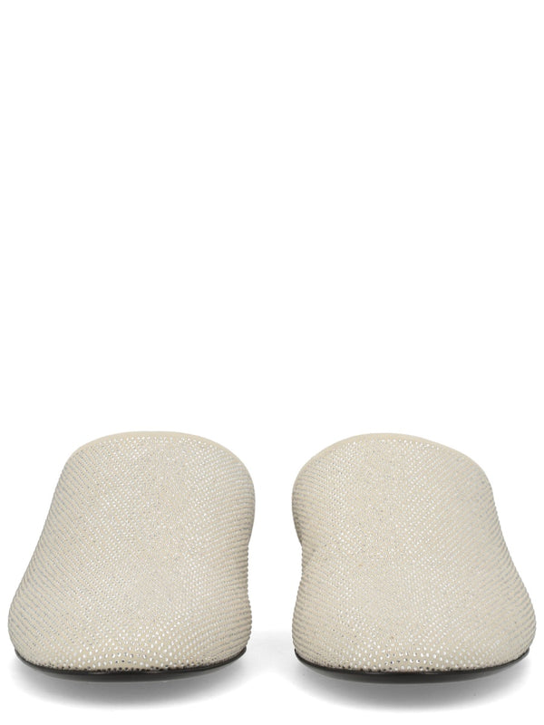 Slip-On Shoes With Rhinestones Beige Goat Leather